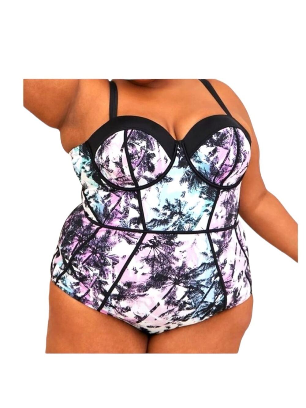 Torrid size 6 one piece swim suit floral black dd/f plus 6x